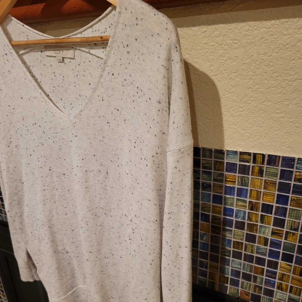 Loft blue speckled, cream, vneck, oversized, comfy sweater.  Size medium.